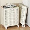 Laundry Basket with Wheels Foldable, Collapsible Hamper with Multi Compartments, Portable Clothes Bin Storage Organizer