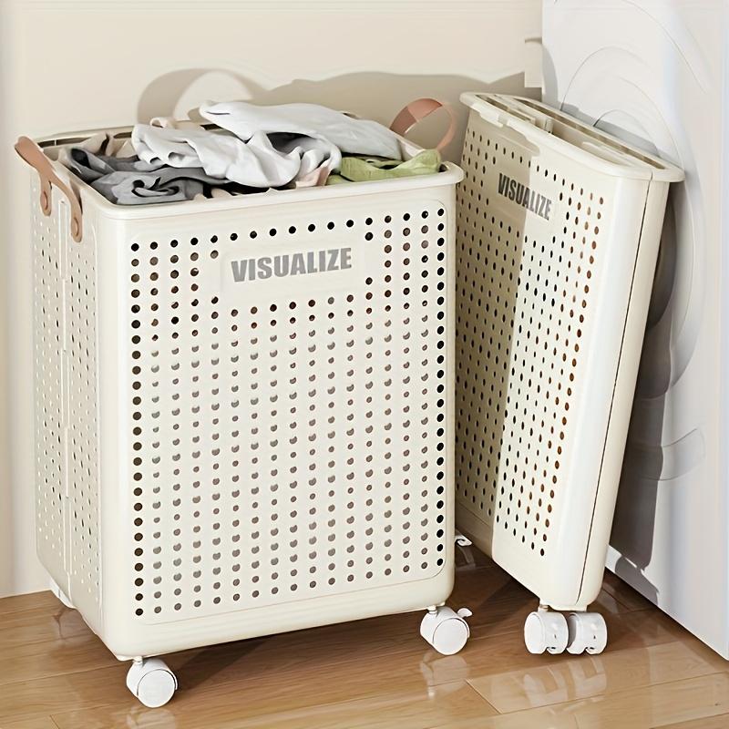 Laundry Basket with Wheels Foldable, Collapsible Hamper with Multi Compartments, Portable Clothes Bin Storage Organizer