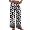 Women Loose Fit Wide Leg Trousers Casual High Waist Elastic Waistband Printed Long Pants for Everyday Wear