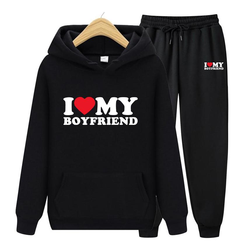 I Love My Boyfriend Herrenanzug Hoodie Zweiteiliges Set Kapuzenpullover Damen Hoodie Herbst Herren Hoodie + Hosen Sets