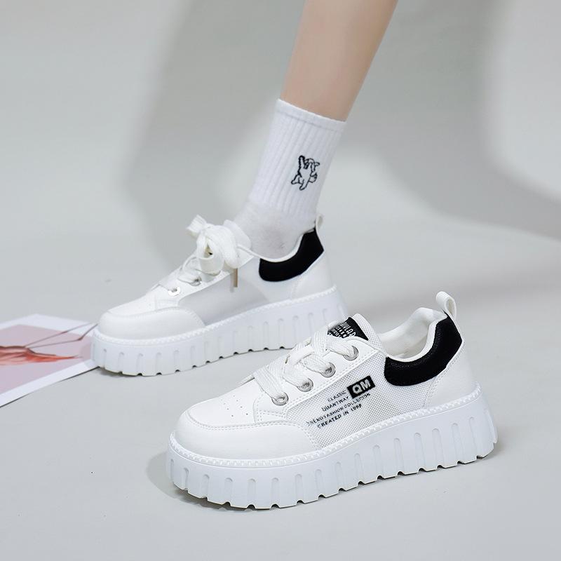 Damen-Sommer-Freizeitschuhe, rutschfest, modisch, mit Schnürung, klobige Plateau-Sneaker, atmungsaktive Mesh-Wanderschuhe, PU-Leder, Sport-Lauf-Sneaker für Damen