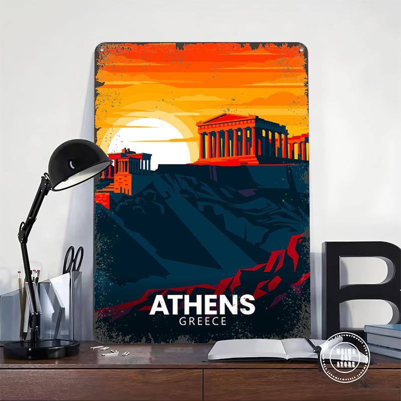 Athens Greece Travel Printed Poster Customized Wall Art Retro Vintage Metal Tin Signs for Decoration Bedroom Decorations Decor