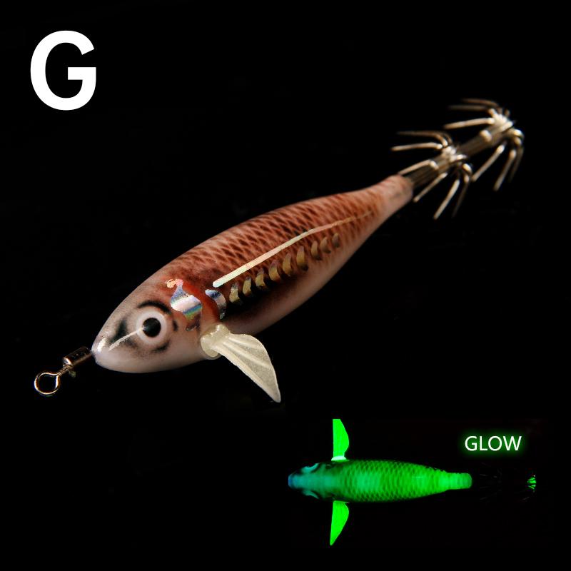 1Pc 75mm 5.5G New Luminous Wood Shrimp Floating Squid Bait Artificial Bait Rocket Squid Wood Shrimp Lure Sea Fishing Lure
