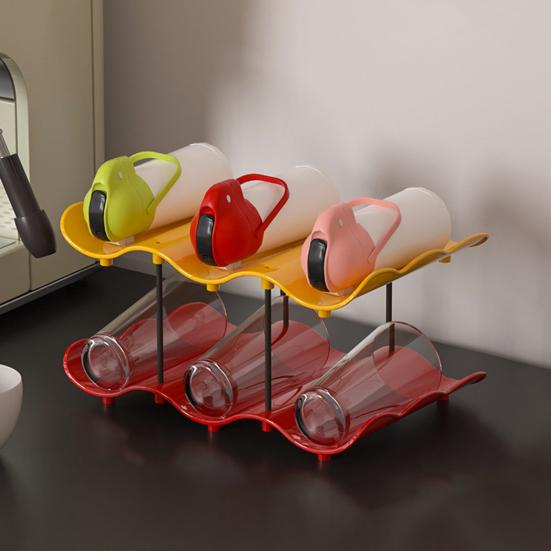 Wave Board Water Cup Holder, Vertical Storage Space Saving Design, Stable Assembled Wave Slot Easy Access Kitchen Organizer