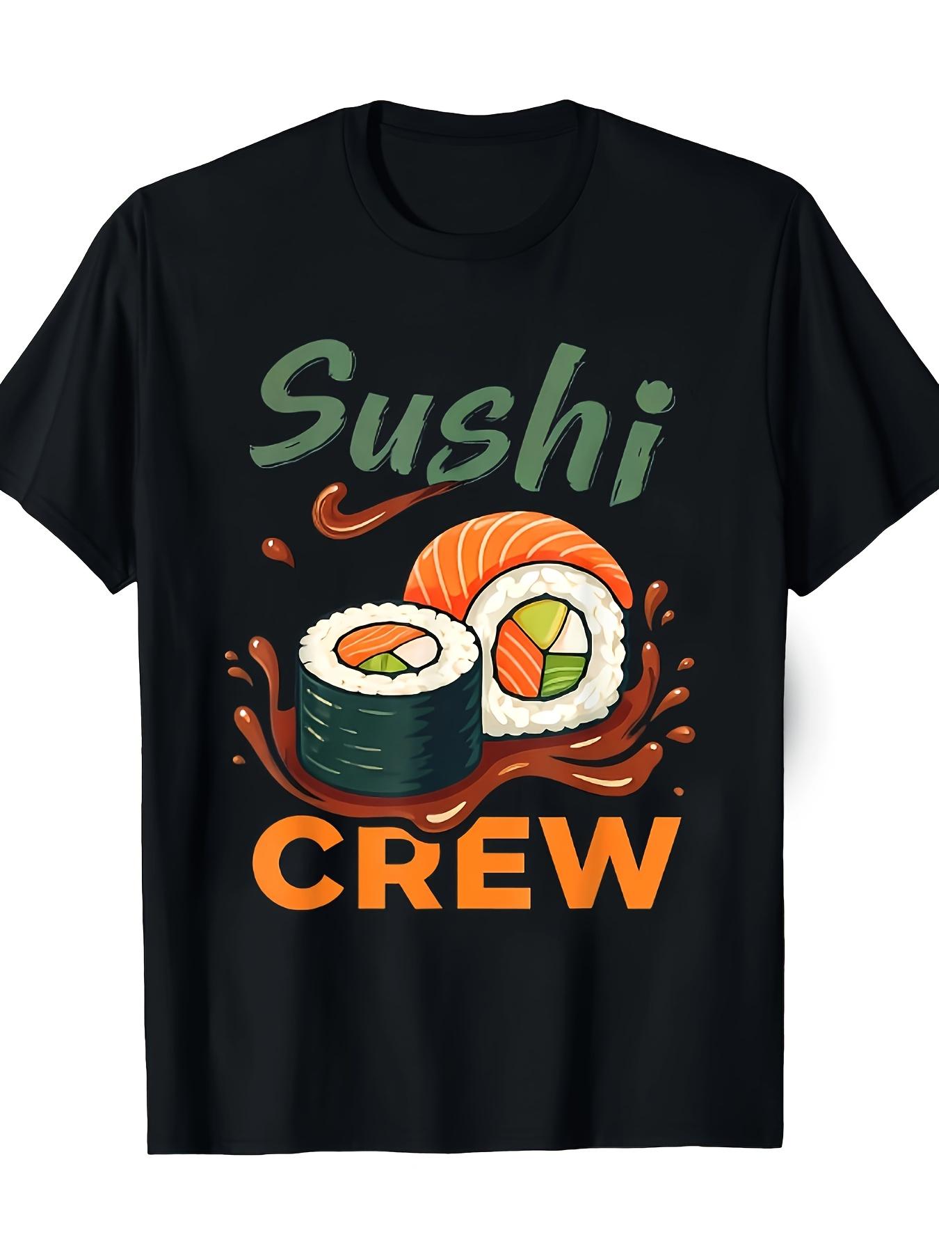Men s Sushi Crew Graphic T-Shirt - Black Casual Short Sleeve Round Neck Tee with Vibrant Sushi Roll Illustration XL