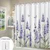 1pc Lavender Butterfly Shower Curtain - Lavender Flowers and Butterflies, Polyester Fabric, Suitable for Bathroom