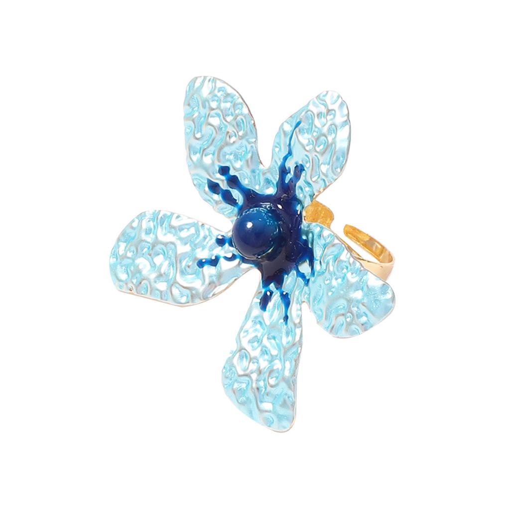 Exaggerated Metal Texture Large Flower Rings for Women Ladies Colorful Drop Oil Adjustable Rings Vacation Jewelry Accessories