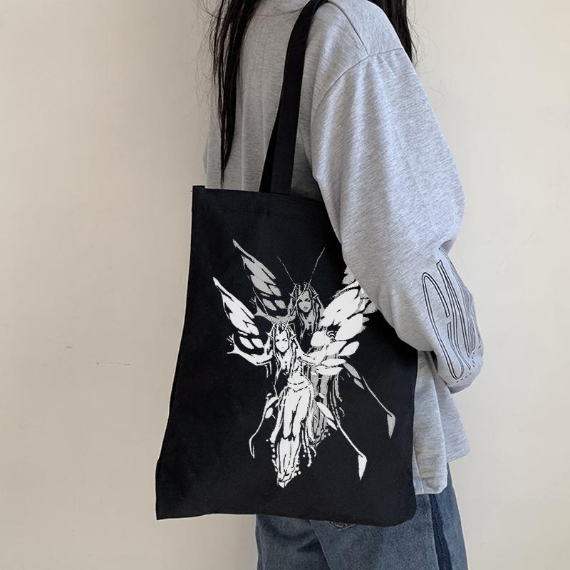 Japanese Vintage Ins Gothic Anime Print Canvas Bag Y2k Fashion Punk Women Shoulder Bag Casual Large-capacity Female Shopper Bags