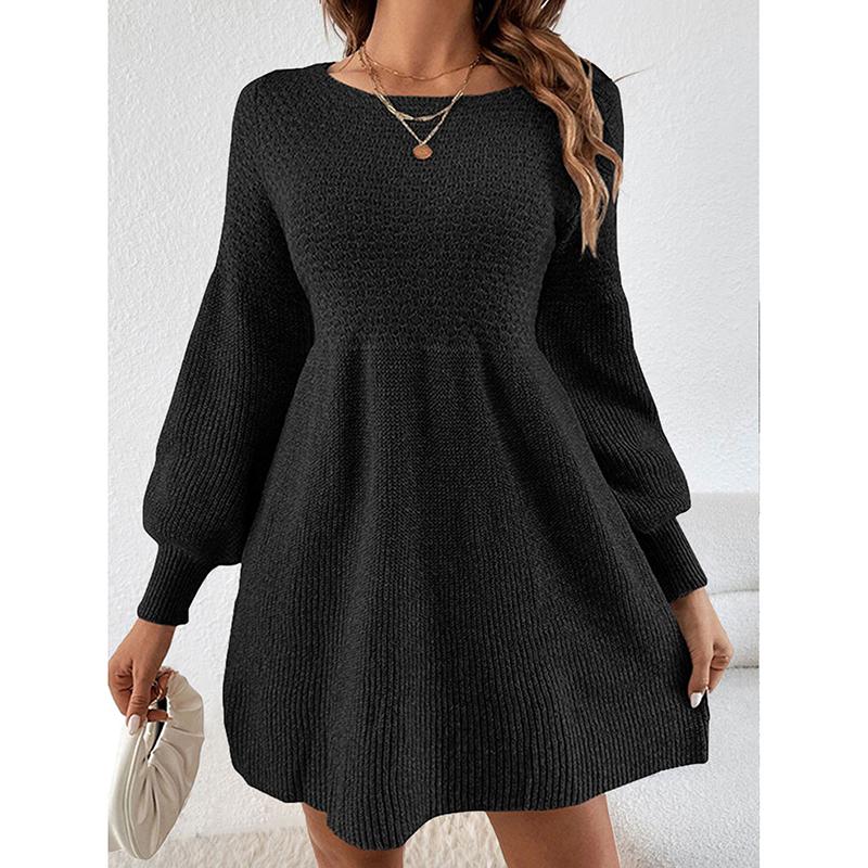 

Новый осенне-зимний женский свитер с круглым вырезом, рукавами-фонариками, модное повседневное платье для работы XL чёрный