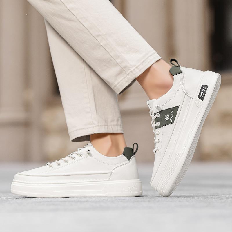 Men'S Shoes Autumn Tide Brand High-End White Shoes Heightening Sports And Leisure Leather Board Shoes