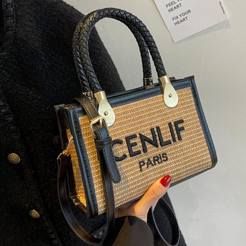 

Соломенная сумка женская новая модная летняя нишевая дизайнерская портативная плетеная сумка Интернет знаменитость взрыв сумка-мессенджер маленькая сумка чёрный