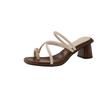 2025 New Summer Concise Meatl Clip Toe Women Slippers Thick Heels Party Pumps Mules Slide Shoes