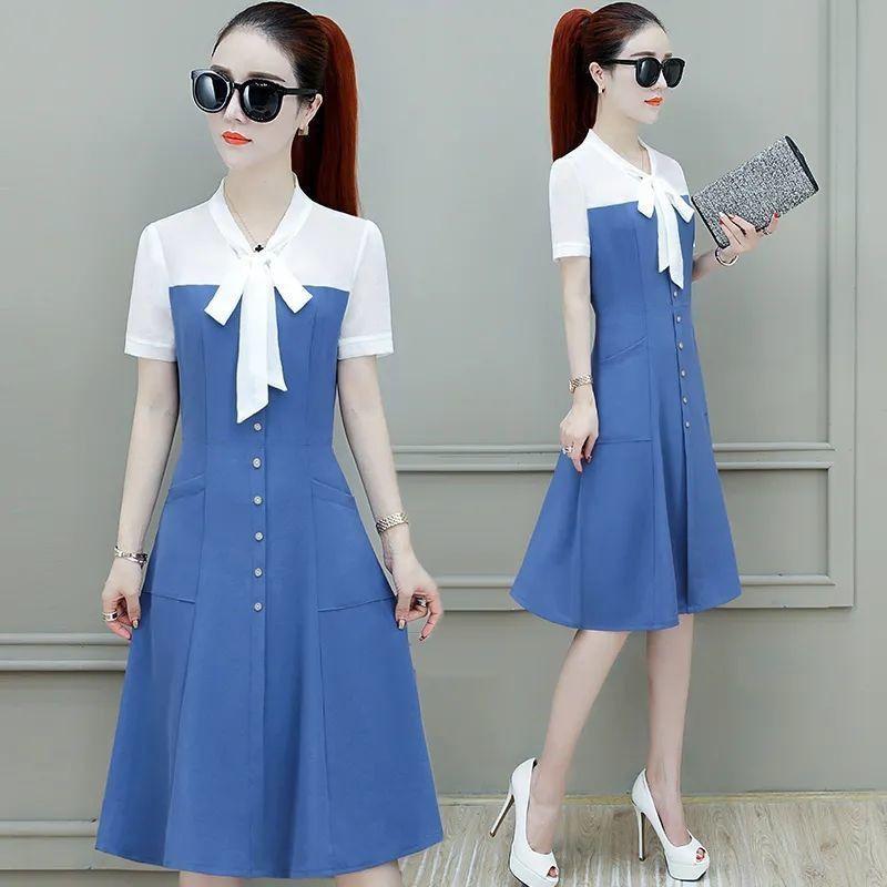 

Элегантное летнее шифоновое платье для женщин, тонкое миди-длинное платье, модная леди 4XL синий