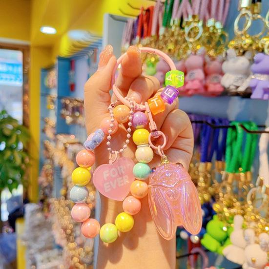 Keychain Strong Load-Bearing Macaron Color Beads Key Chain with Glitter Cicada Pendant Portable Anti-Lost Mobile Phone Chain Bag Hanger