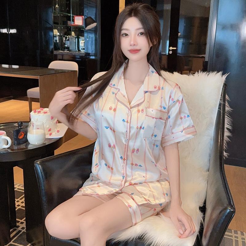 Wind French Women'S Pajamas Summer Thin Ice Silk Short-Sleeved Suit Silk Cool Jacquard Loungewear Real Shot