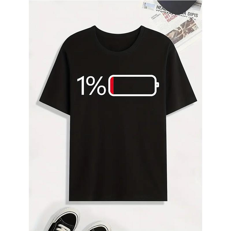 Battery Low Print Tee Shirt For Unisex Casual Short Sleeve Tshirt For Summer Spring Fall Funny Graphic Tops Streetwear As Gifts