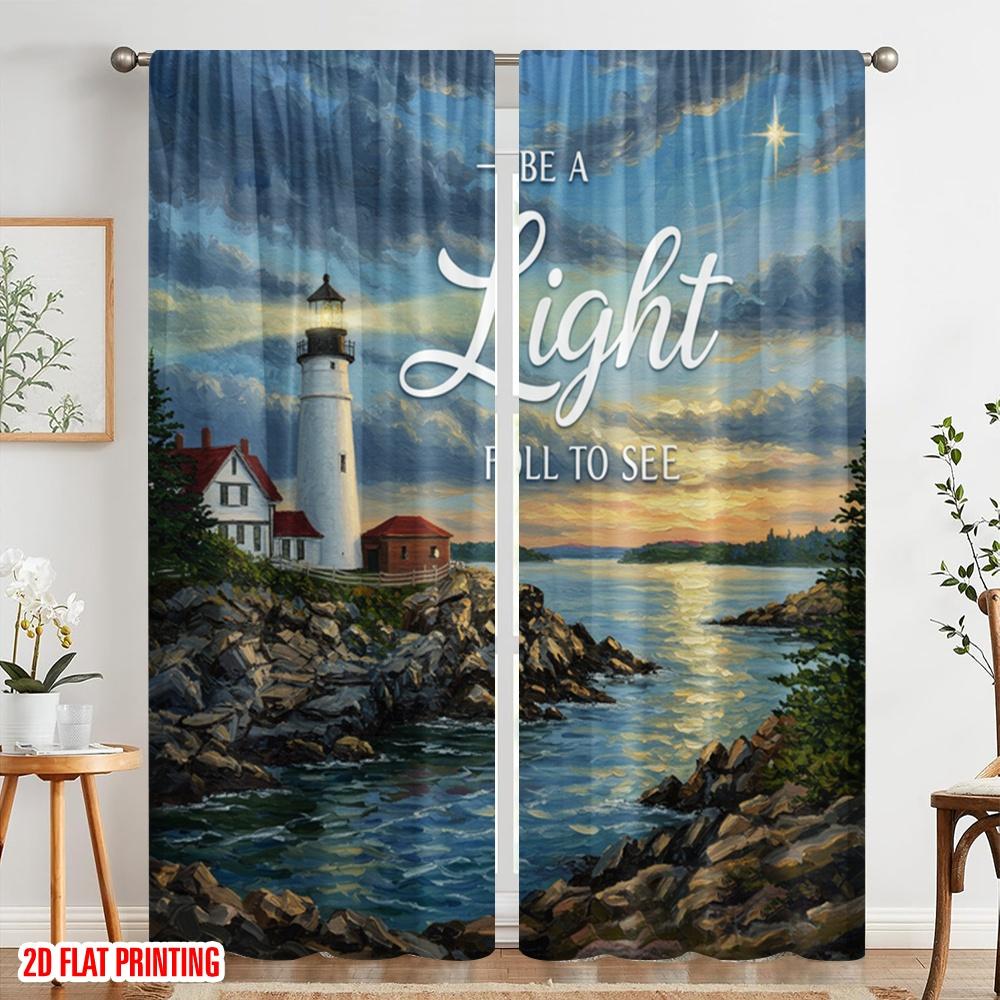 2pcs 2D flat printing Scene Curtains Be A Light See 100% Polyester Fabric Without Electricity 0 Use for Holiday Parties Home