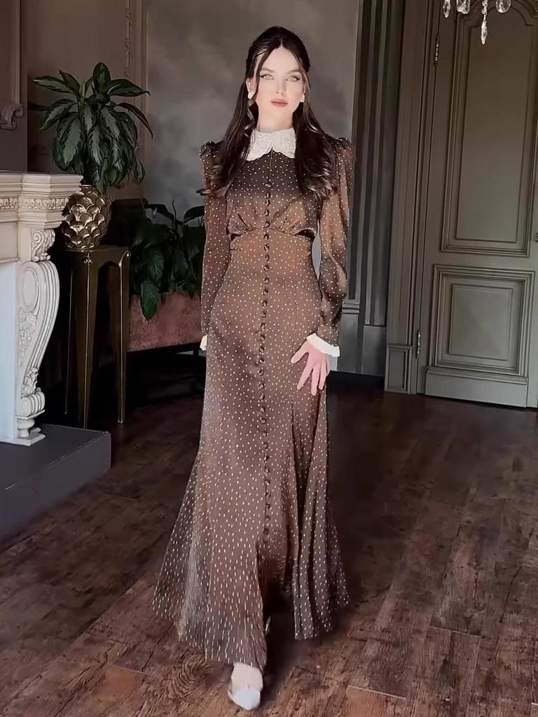 2026 European-American Lapel Print Long Sleeve Slimming Bodycon Dress