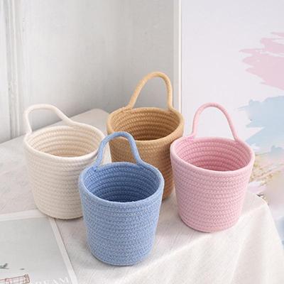 Contenedor Organizador Tejido a Mano Cuerda de Algodón Cesta de Almacenamiento Cesta de Pared con Asa Almacenamiento de Juguetes para Niños Cestas de Cuerda para Verduras