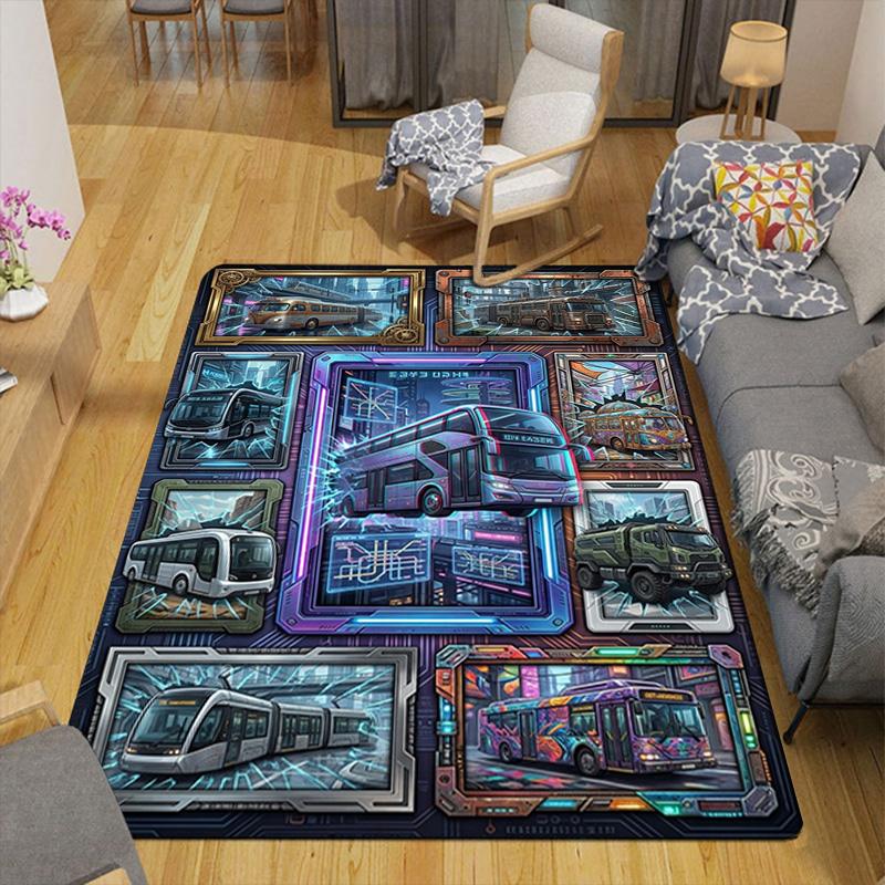 Futuristic Urban Transit Vehicles Pattern Rug Floor Mat for Living Room or Bedroom Soft and Comfortable Carpet a Gift for Birthday and Holiday.