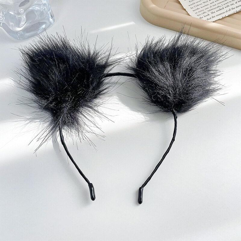 Plush Lace Cat Ears Bell Hair Band for Women Elegant Girl Headband Party Cosplay Hair Accessories