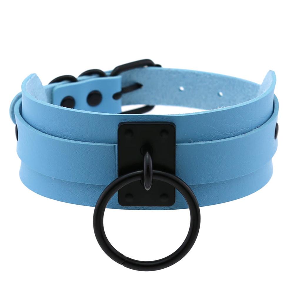 DIEZI Harajuku Cosplay Gothic Necklaces Black Big Circle Necklaces Leather Choker Necklaces Women Men Jewelry Fashion  Goth