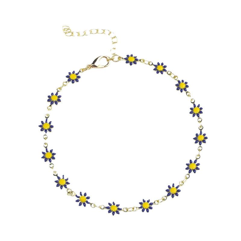High-End Daisy Anklet with Drip Oil Finish – Simple, Fresh, and Fashionable Jewelry for Girls