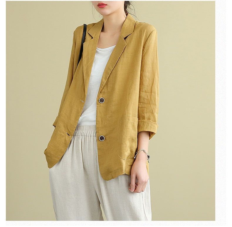 Damen Anzugjacke aus Baumwolle und Leinen, lockeres, lässiges, langärmeliges Anzugoberteil