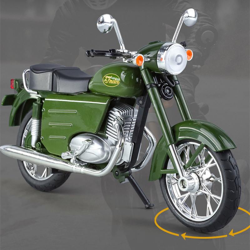 1/10 JAWA 250 Alloy Retro Motorcycle Model Diecast Metal Street Classic Motorcycle Model Simulation Sound and Light Kid Toy Gift