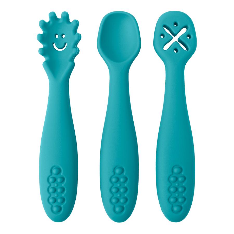 

3PCS Kawaii Baby Learning Spoons Utensils Set Toddler Feeding Tableware Baby Silicone Teether Toys Training Cutlery Baby Stuff
