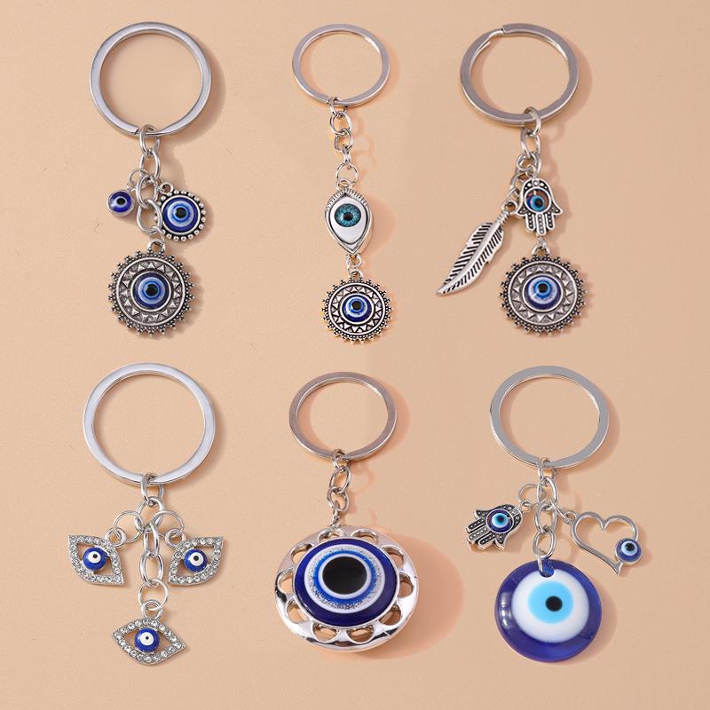 Retro Lucky Evil Eyes Keychain Metal Key Ring Pendant for Car Key Holder Women Girls Handbag Decor DIY Jewelry Gift