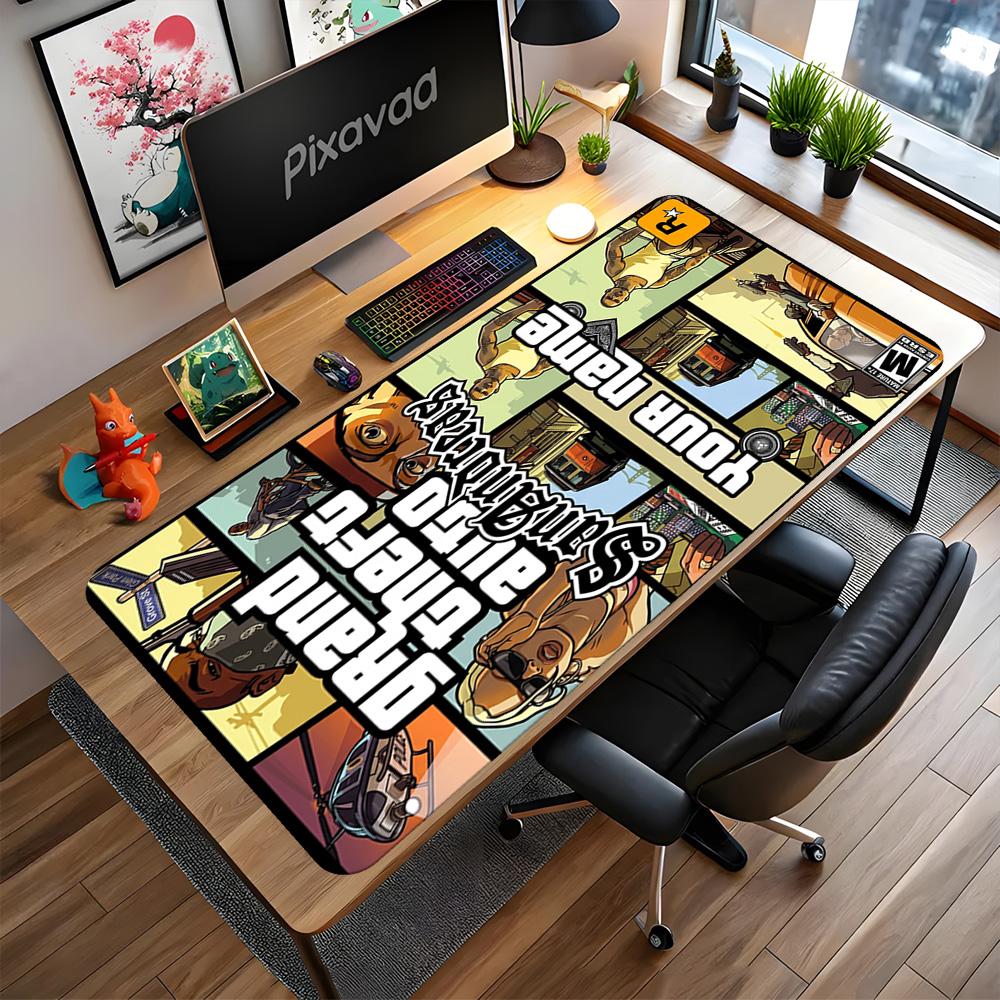 Grand Theft Auto Customize Text Mouse Pad Gamer Mousepad Ultra-Long Desk Mat Non-Slip Rubber Base Office Desk Accessory
