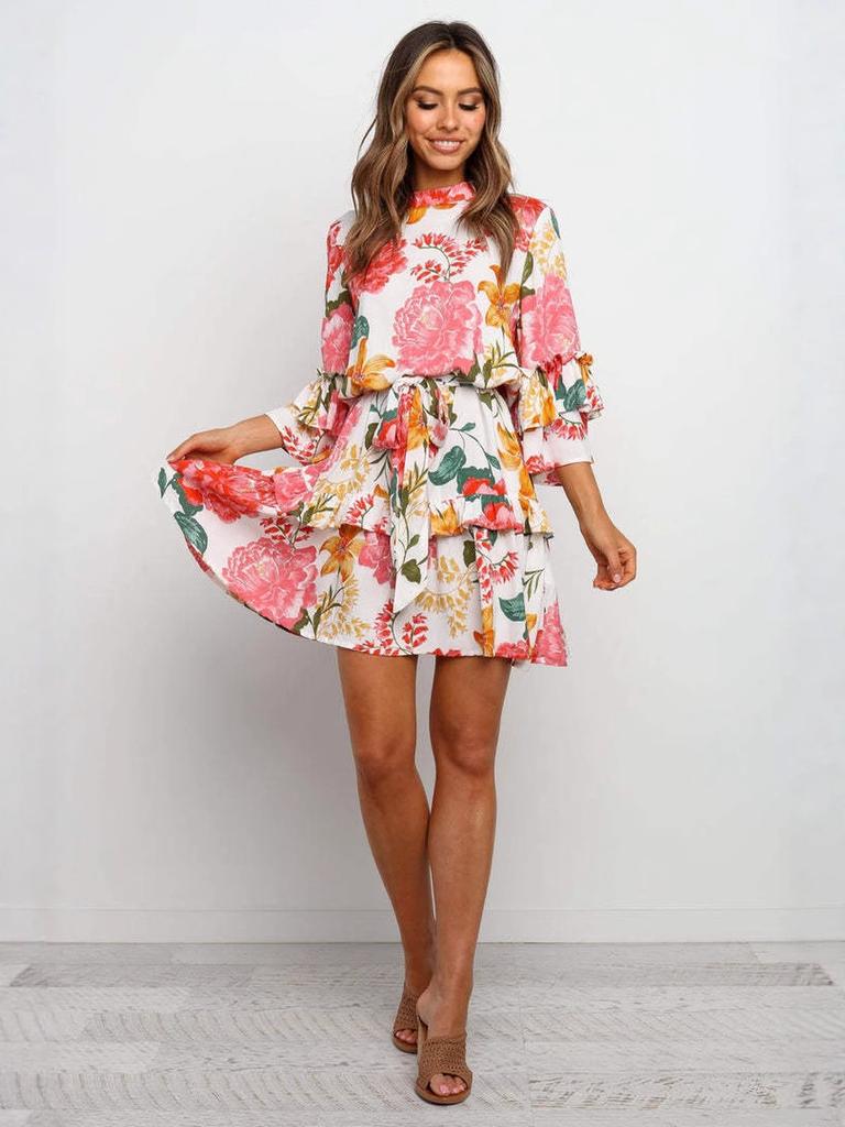 Summer New Arrivals Women's Printed Short Sleeve Dress Round Neck