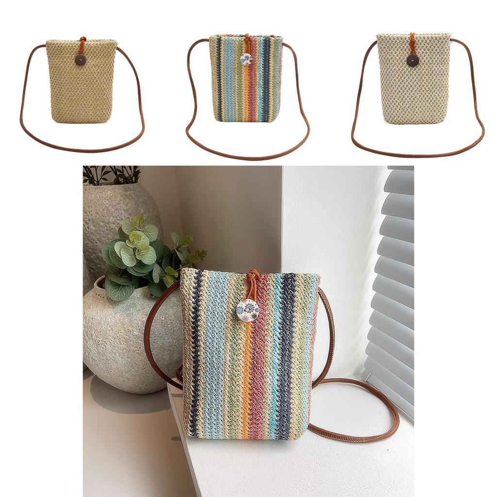 Woven Rainbow Summer Mini Crossbody Bag For Beach Vacation And Daily Use