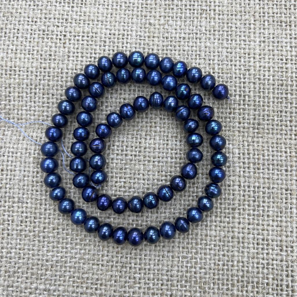 1String, Black Natural Freshwater Pearls, Handmade Near Round Pearl Beads for Jewelry Making DIY Crafts (Beads 7-8mm, Length 36cm)