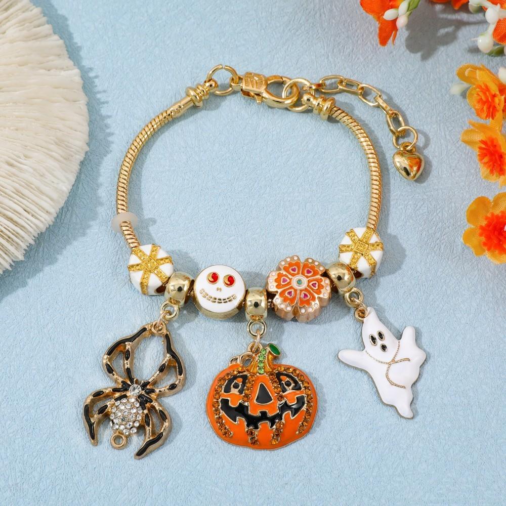 Halloween Pumpkin Charm Bracelet With Micro Inlay Zirconia For Unisex Costume Accessory