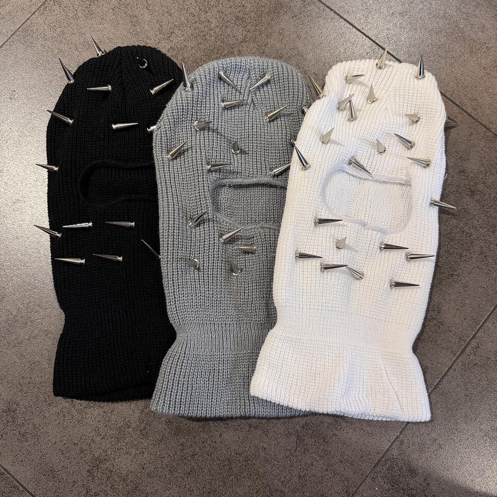 Funny Punk Rivet Design Knitted Headgear Face Mask Hat For Men Teens And