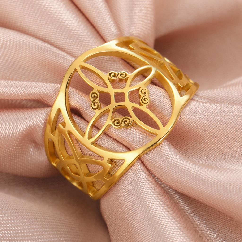 LIKGREAT Hexenknoten Ring für Damen Herren Hohl Edelstahl Fingerringe Keltisch Vintage Amulett Schutz Paar Geschenke