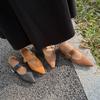 Johnature Retro Mary Jane Pointed Toe Women's Shoes Versatile Genuine Leather Soft Soled Flat Shoes