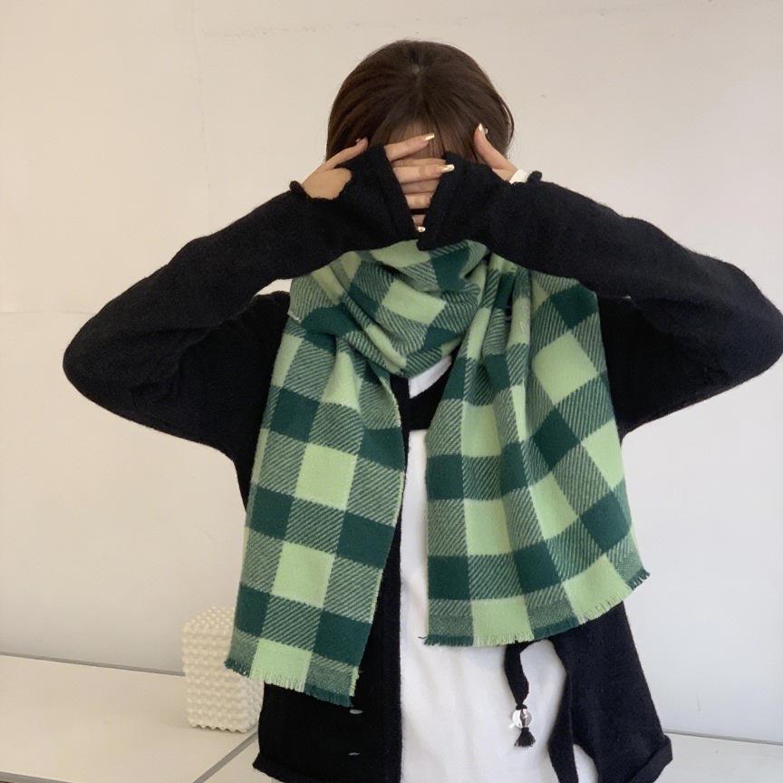 AC Plaid Scarf New Checkerboard Plaid Women's Imitation Cashmere Scarf Winter Soft Waxy Warm Scarf Shawl