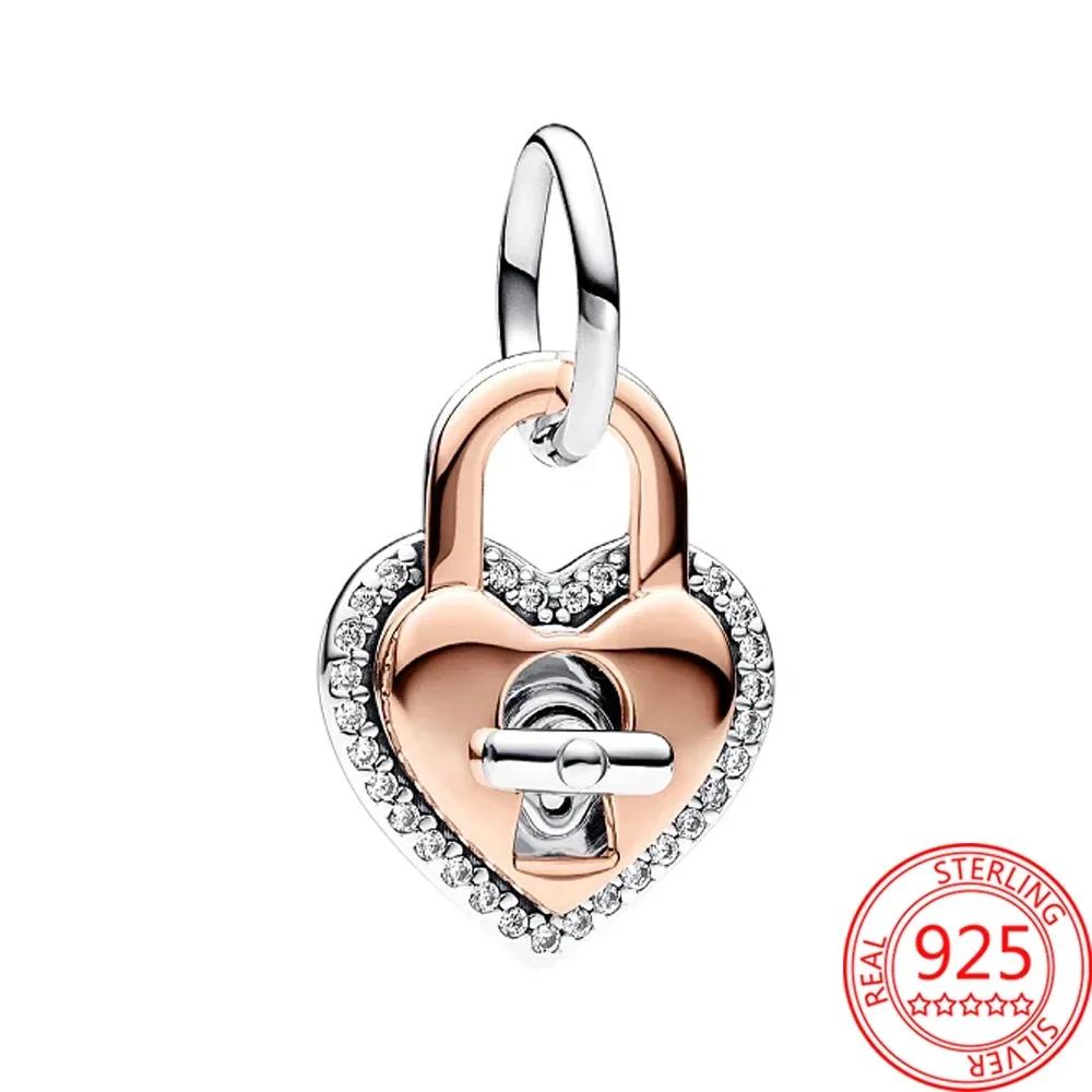 Authentic Copper LockandKey Beads Lucky Heart Shaped Key Charms Pendants Fit Bracelet Handmade Fine Jewellery Gift