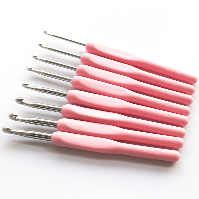 8pc/set Soft Pink Handle Crochet Hook Set- Aluminum Hook-Size 2.5mm-6mm-DIY Knitting Crafting & Single-pointed Weaving Hooks