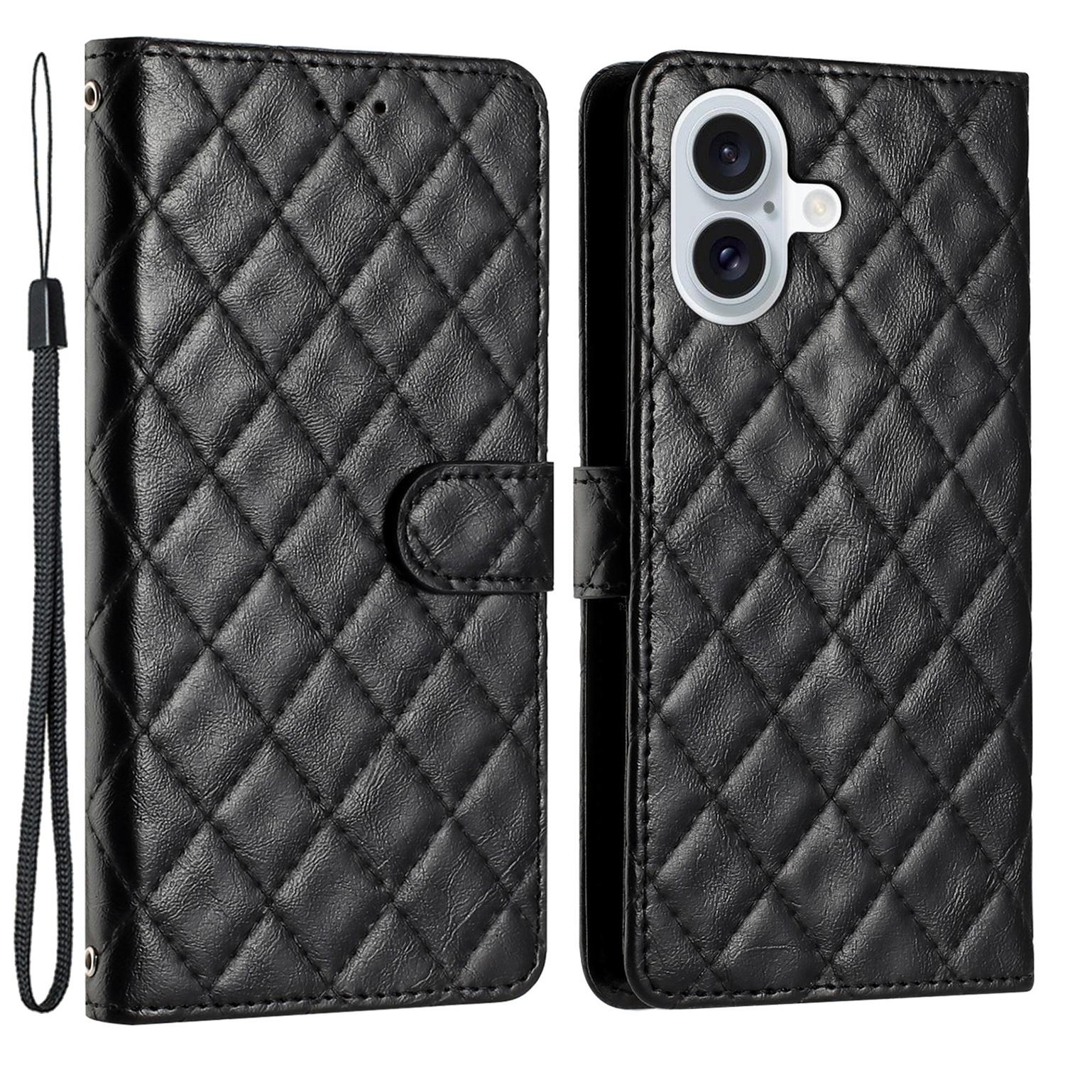 

For iPhone 16 Case Rhombus Flip Folio Leather Cell Phone Cover