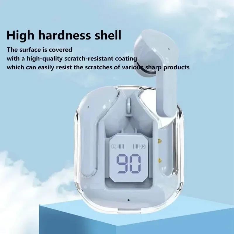 T2 Wireless Bluetooth Earphone Transparent HIFI Headphones LED Power Digital Display Stereo Sound Earphones for