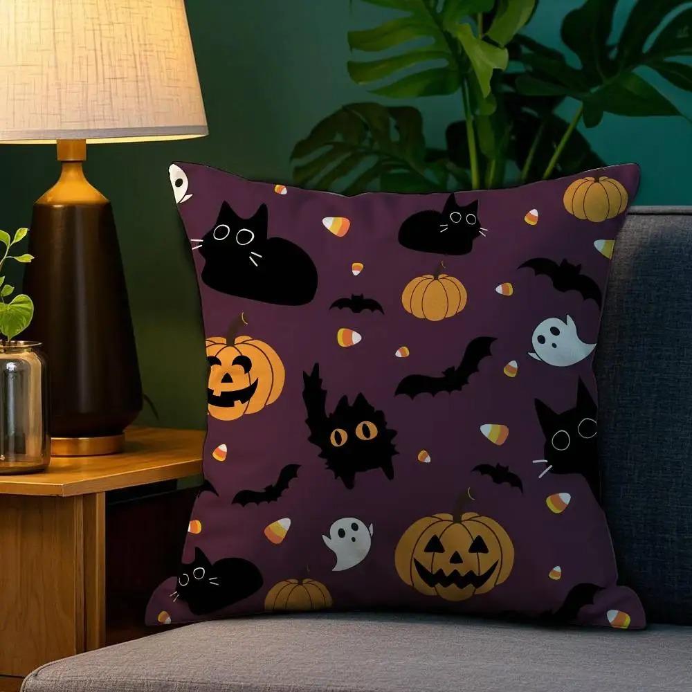 Halloween Witch Hat Cartoon Printed Cushion Cover, Living Room, Home, Office Decoration Cushion Cover, Daily Home Decoration