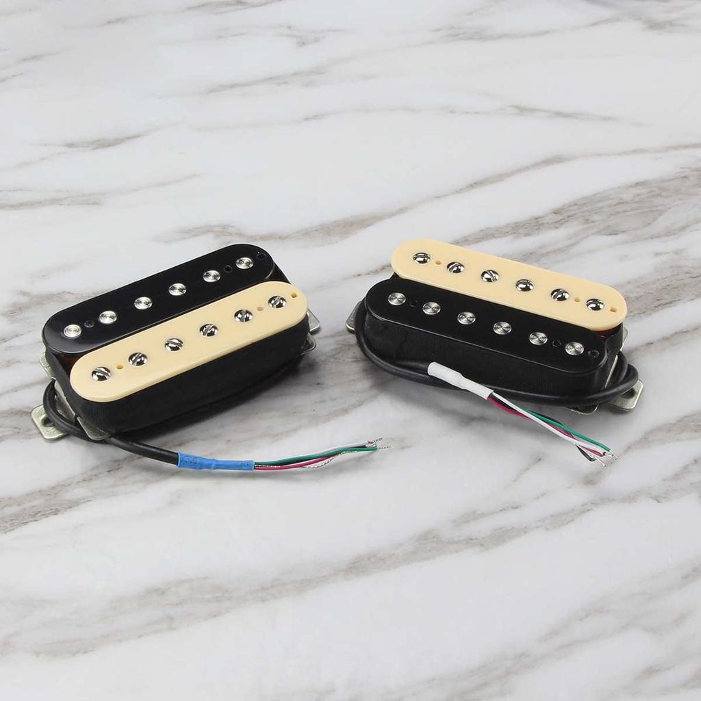 FLEOR High Output Alnico 5 Guitar Pickups, Double Coil Humbucker Pickups, Neck and Bridge Set (Cream + Black)