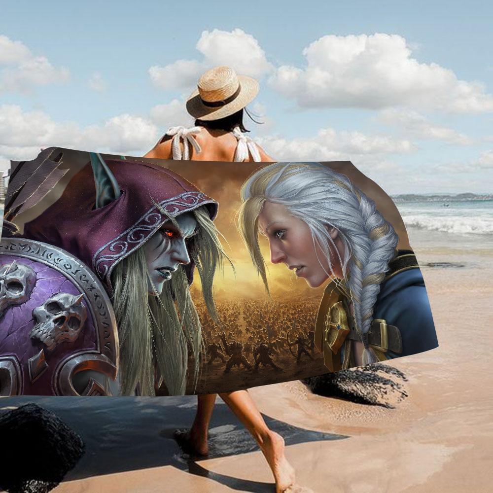 W-World Of W-Warcraft Beach Towel Cartoon Cute Summer Kids Large Bath Pool Beach Towel Microfiber Absorbent For Swimming Travel