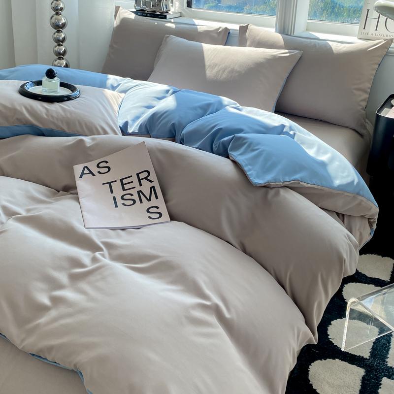 Solid Color Duvet Cover Set Washed Cotton Nordic Comforter Cover Pillowcase Single Double Queen King Size Bedding Set (No Sheet)