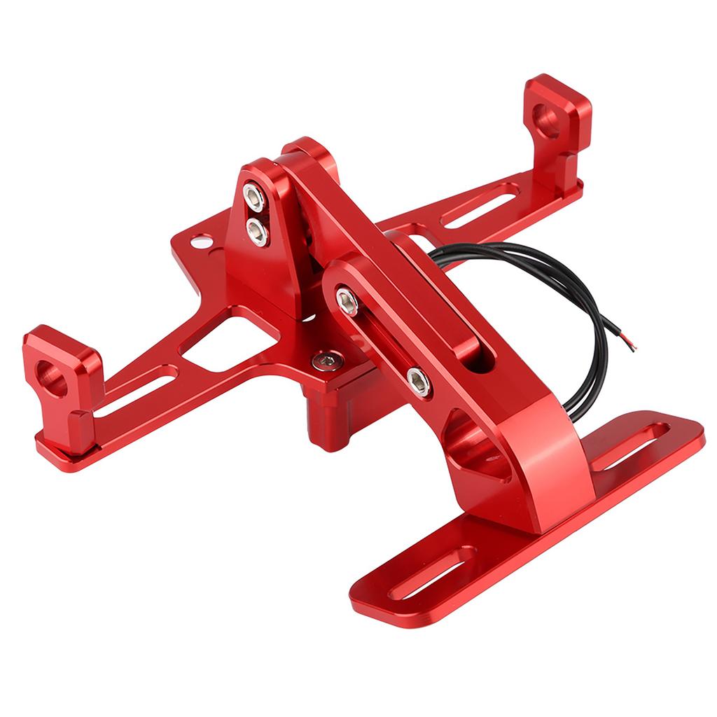 Motorcycle License Plate Bracket , Aluminum Red Rr License Plate Mount Holder with LED Light
