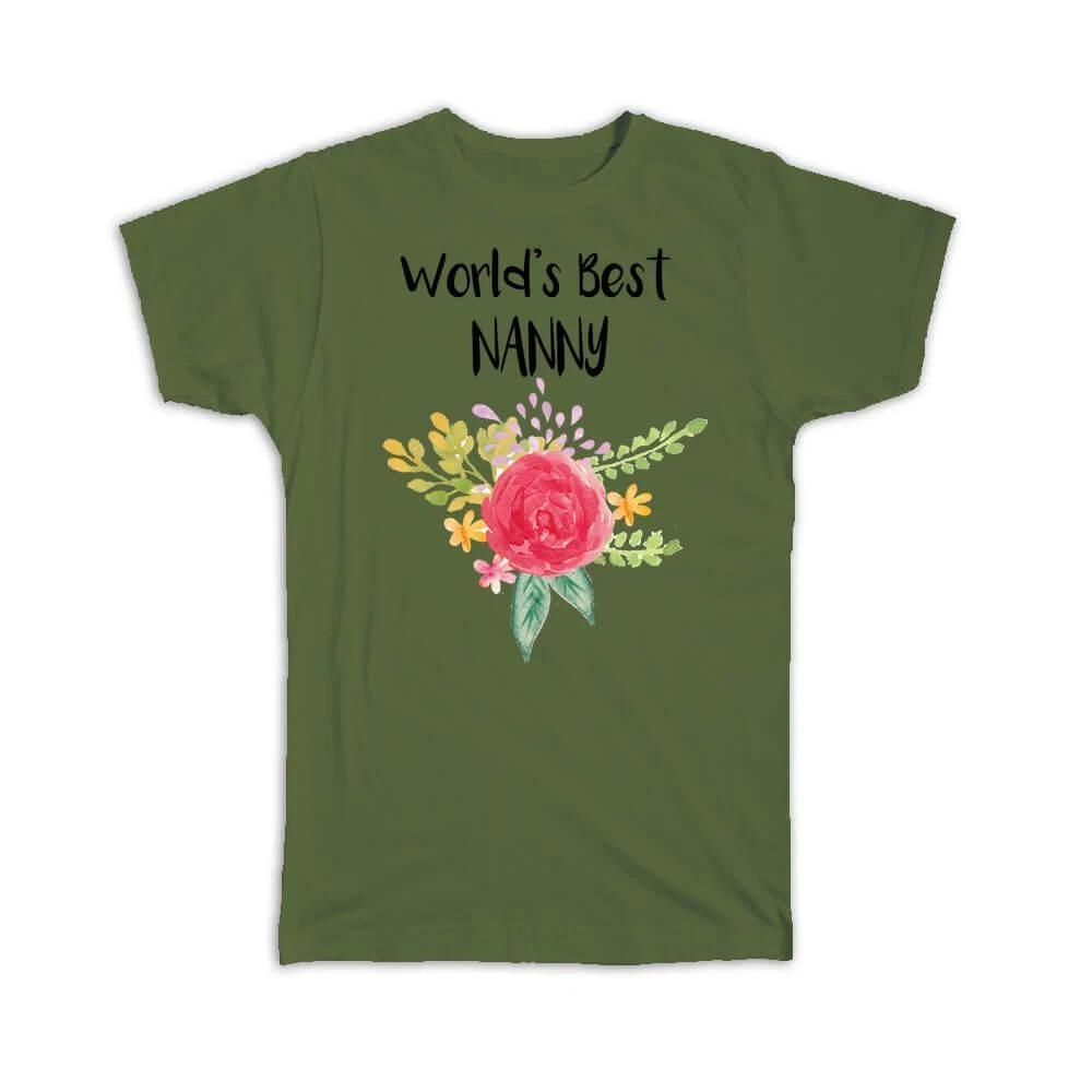 Gift T-Shirt : Worlds Best Nanny Work Job Cute Flower Christmas Birthday M